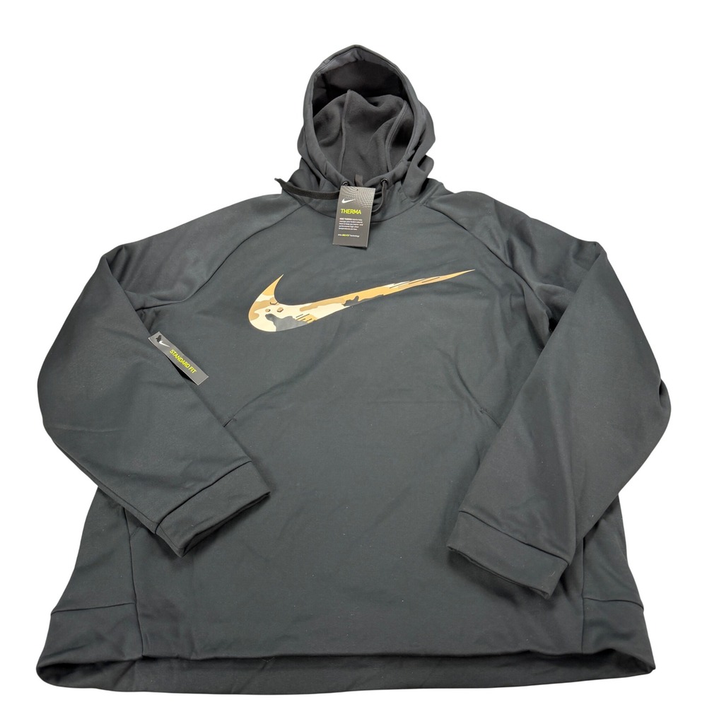 Nike Therma Mens Hoodie XL Black Camo Swoosh Training Pullover MSRP $55